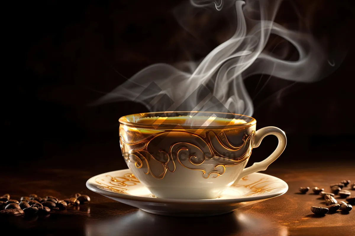 Picture of Morning Coffee on Black Plate with Spoon