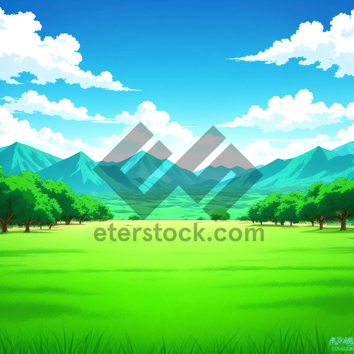 Picture of Vibrant Countryside Landscape with Lush Green Meadow