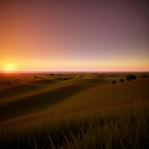 Serene Sunset over Sandy Dunes by the Shore