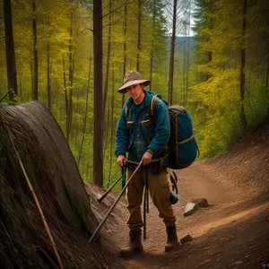 Male Hiker with Bow and Arrow in Outdoor Landscape