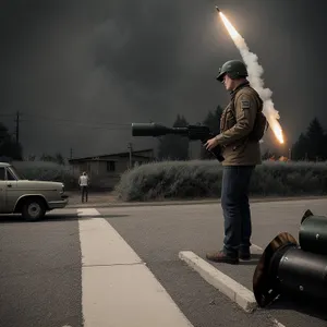 Man with Sky-Clearing Field Artillery Cannon