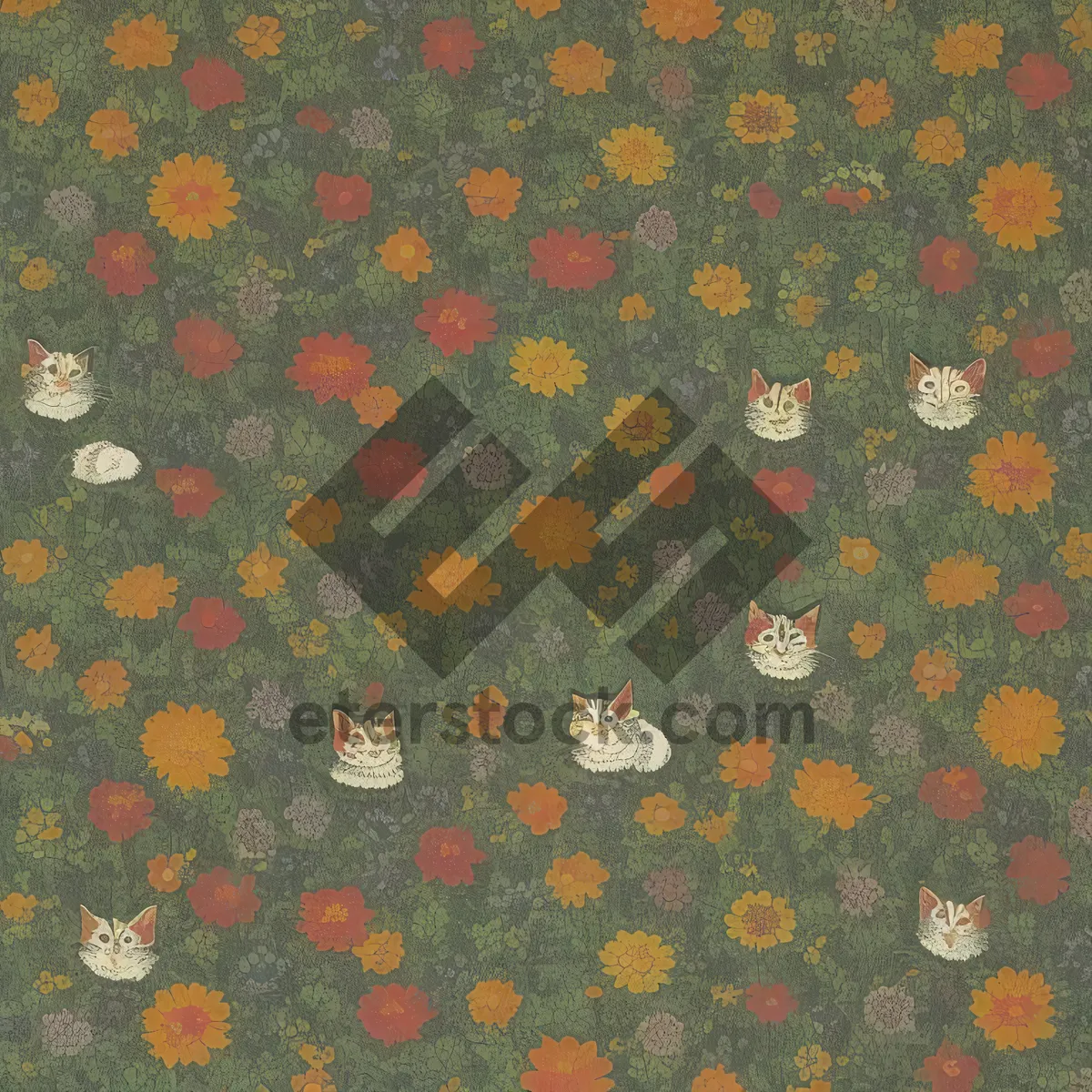 Picture of Vintage Flower Pattern Cotton Textile Wallpaper