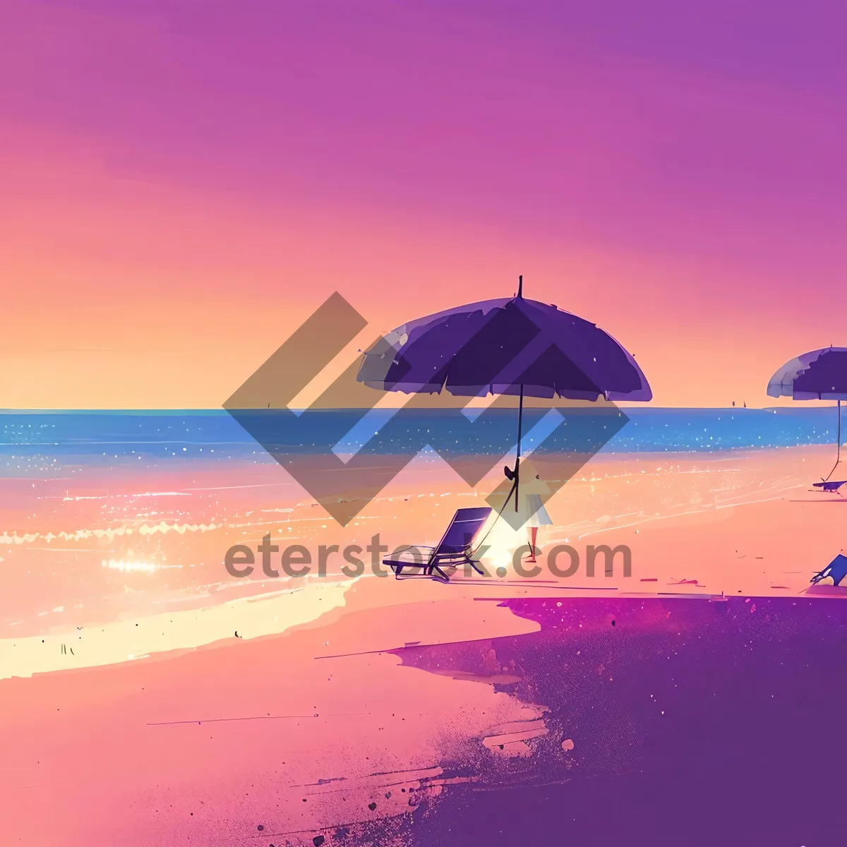 Picture of Turquoise Paradise: Tropical Beach with Palm Trees and Umbrellas