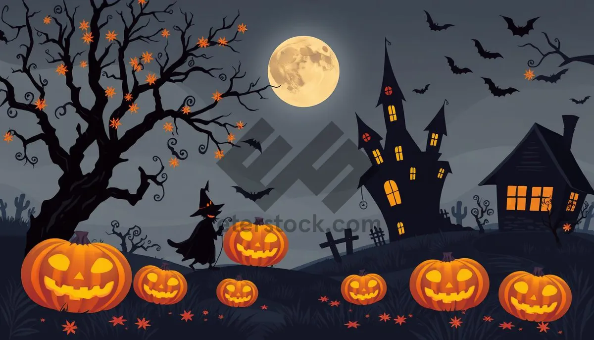 Picture of Silhouette of Bat in Moonlit Cemetery - Halloween Night