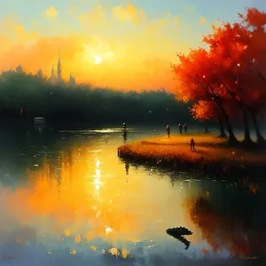 Serenity Unveiled: Lakeside Sunset Reflection