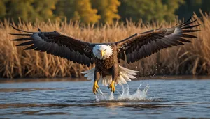 Bald Eagle Flying with Spread Wings in the Wild