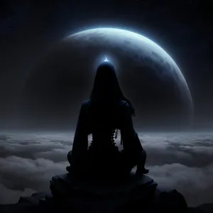 Dark space with moon, stars, and clouds