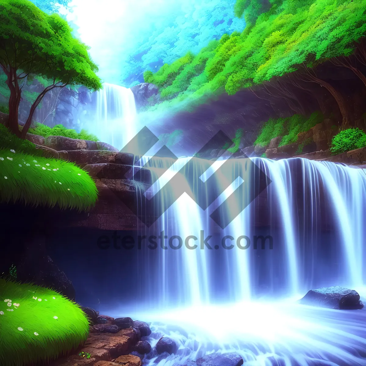 Picture of Enchanting Electric Waterfall in Colorful Fractal Design