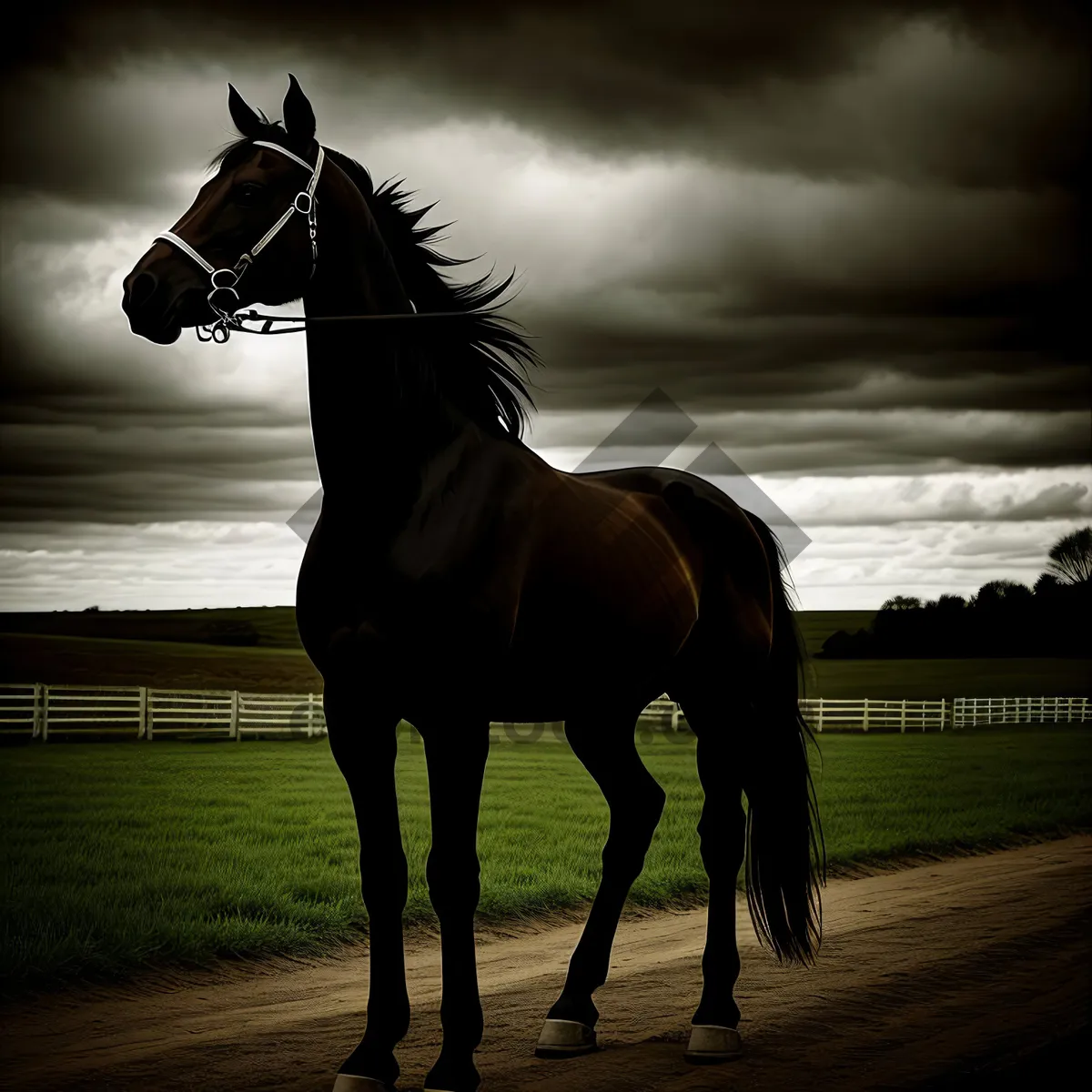 Picture of Brown Thoroughbred Stallion grazing in Meadow