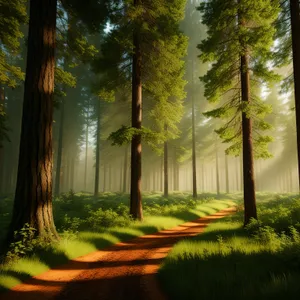 Serene Autumn Path in Sunlit Woods