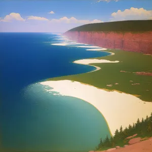 Serene Coastal Paradise: Sky, Trees, and Crystal Waters