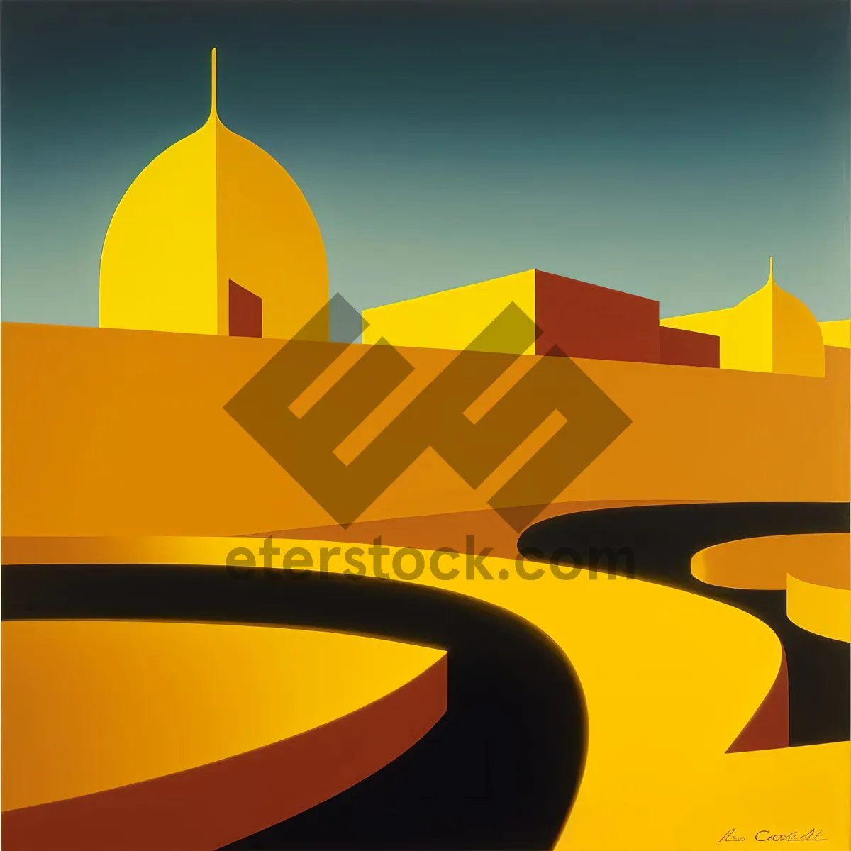 Picture of Mystic Moon Symbol: Graphic Design with Orange Pyramid