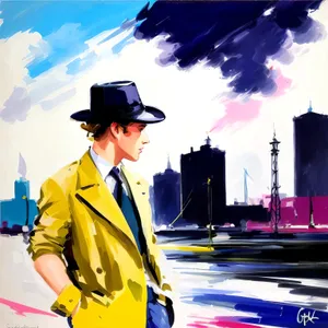 Smiling Male Comedian with Hat and Helmet