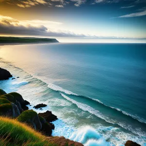 Sunset Waves on Serene Tropical Beach