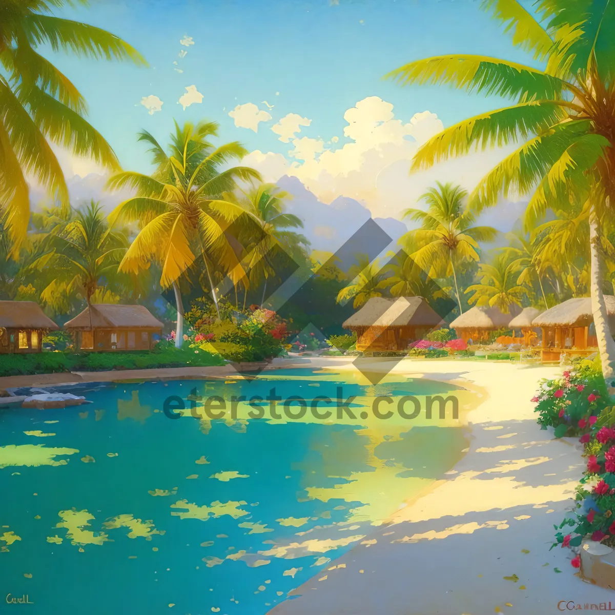 Picture of Turquoise Bliss: Tropical Palm Tree Paradise by the Sea