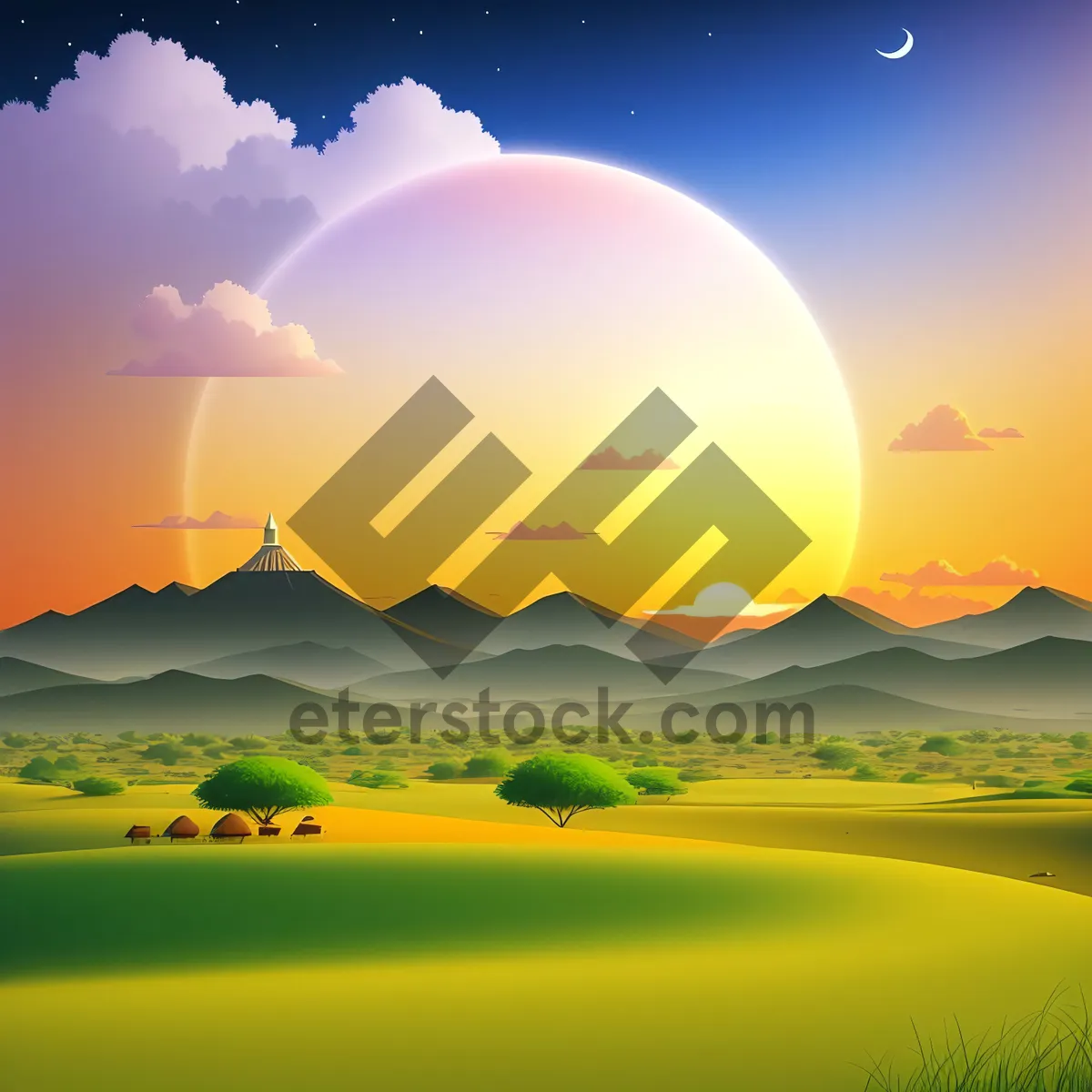 Picture of Serene Countryside Under a Colorful Sky
