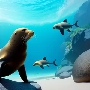 Majestic Sea Lion Gracefully Swimming in Coral Reef