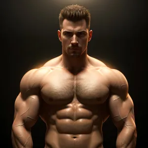 Powerful and Muscular Bodybuilder Posing Shirtless