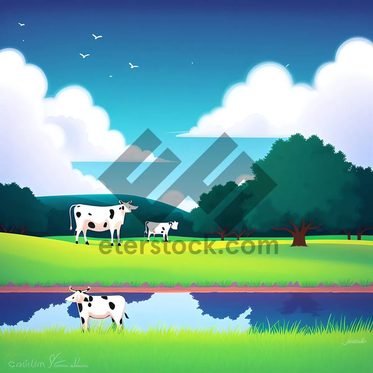 Picture of Serene Countryside Vista Under a Vibrant Summer Sky