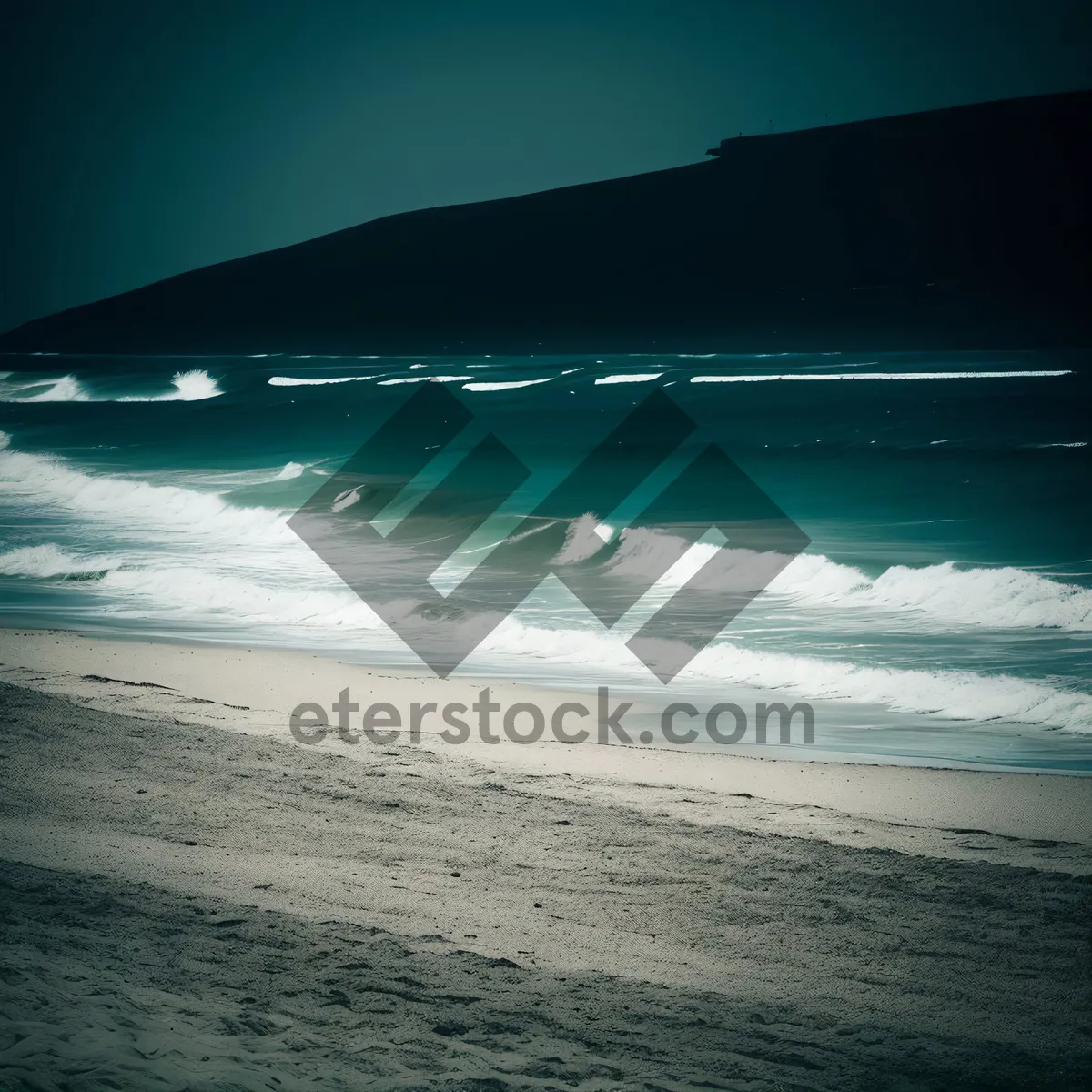 Picture of Serene Beach Oasis with Turquoise Waves and Sunny Sky