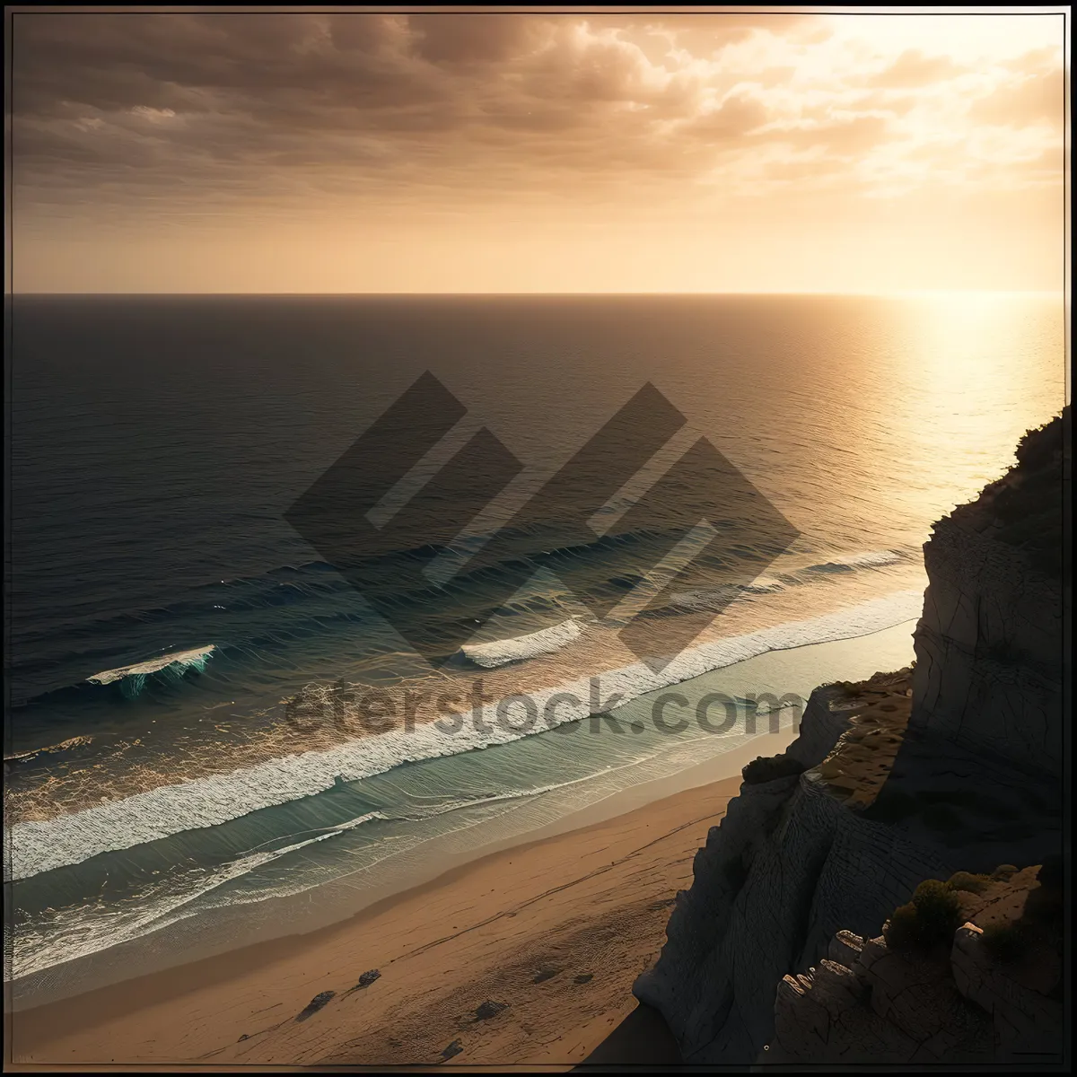 Picture of Coastal Sunset: Waves crashing against scenic breakwater.