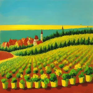 Idyllic Summer Landscape with Vibrant Tulip Field