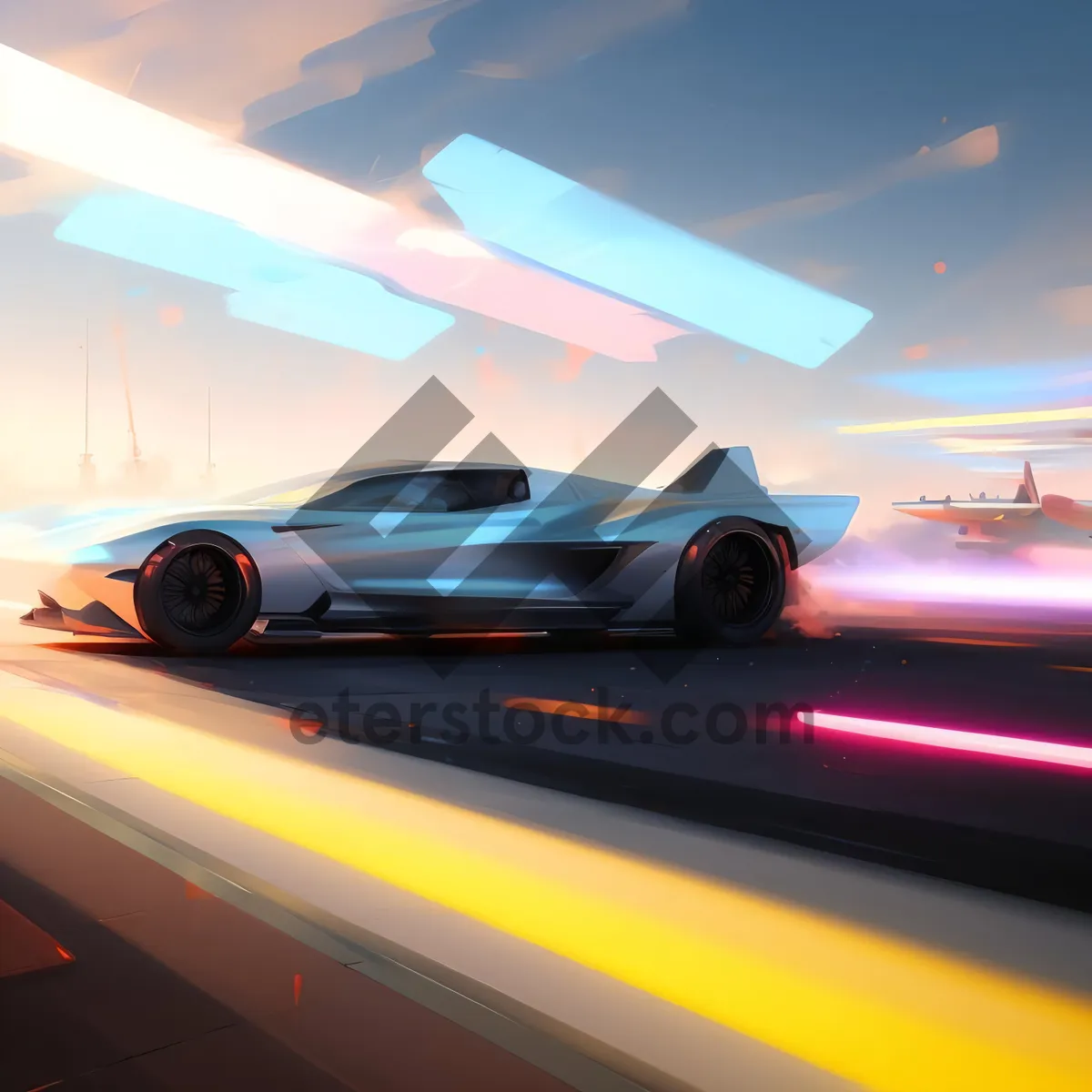 Picture of Fast car on open highway, scenic horizon