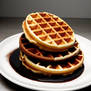 Delicious chocolate waffle with sweet chocolate sauce topping