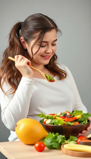 happy housewife cooking fresh healthy vegetables in kitchen