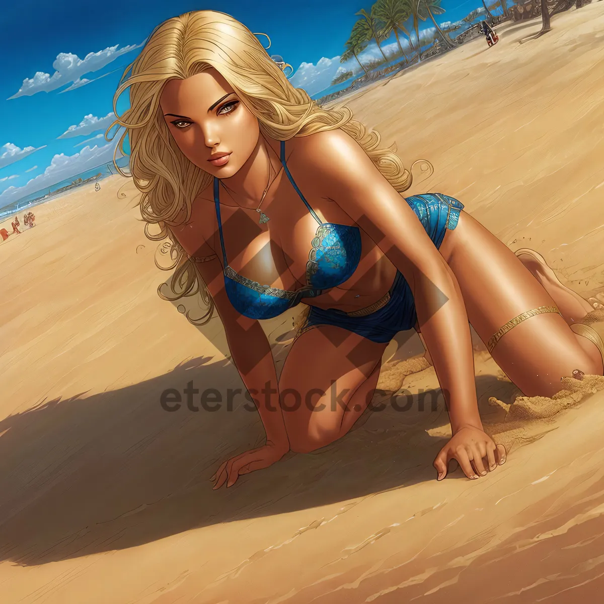 Picture of Sensual beachwear model enjoying relaxing vacation by the ocean.