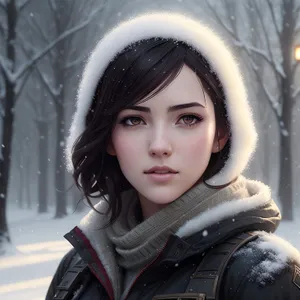 Winter Smiles: Fashionable Snow Portrait with Happy Smiling Faces