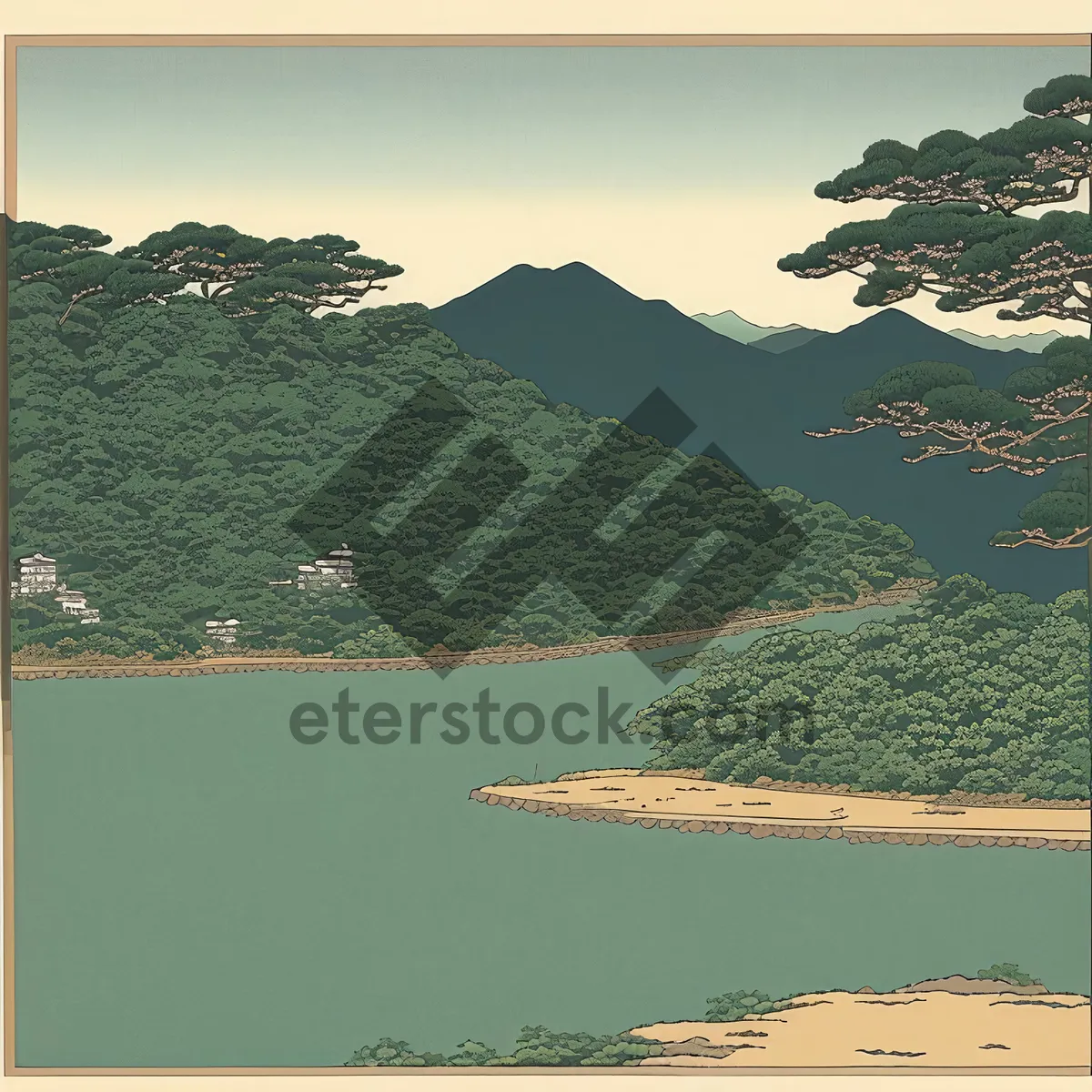 Picture of Lakeside Mountain Majesty: Tranquil Waters, Towering Peaks