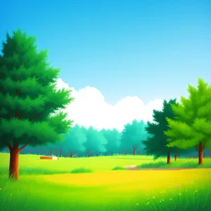 Vibrant Summer Meadow with Oak Tree Surrounded by Rolling Hills