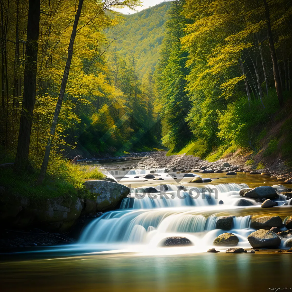 Picture of Serene Cascade in Mountainous Wilderness