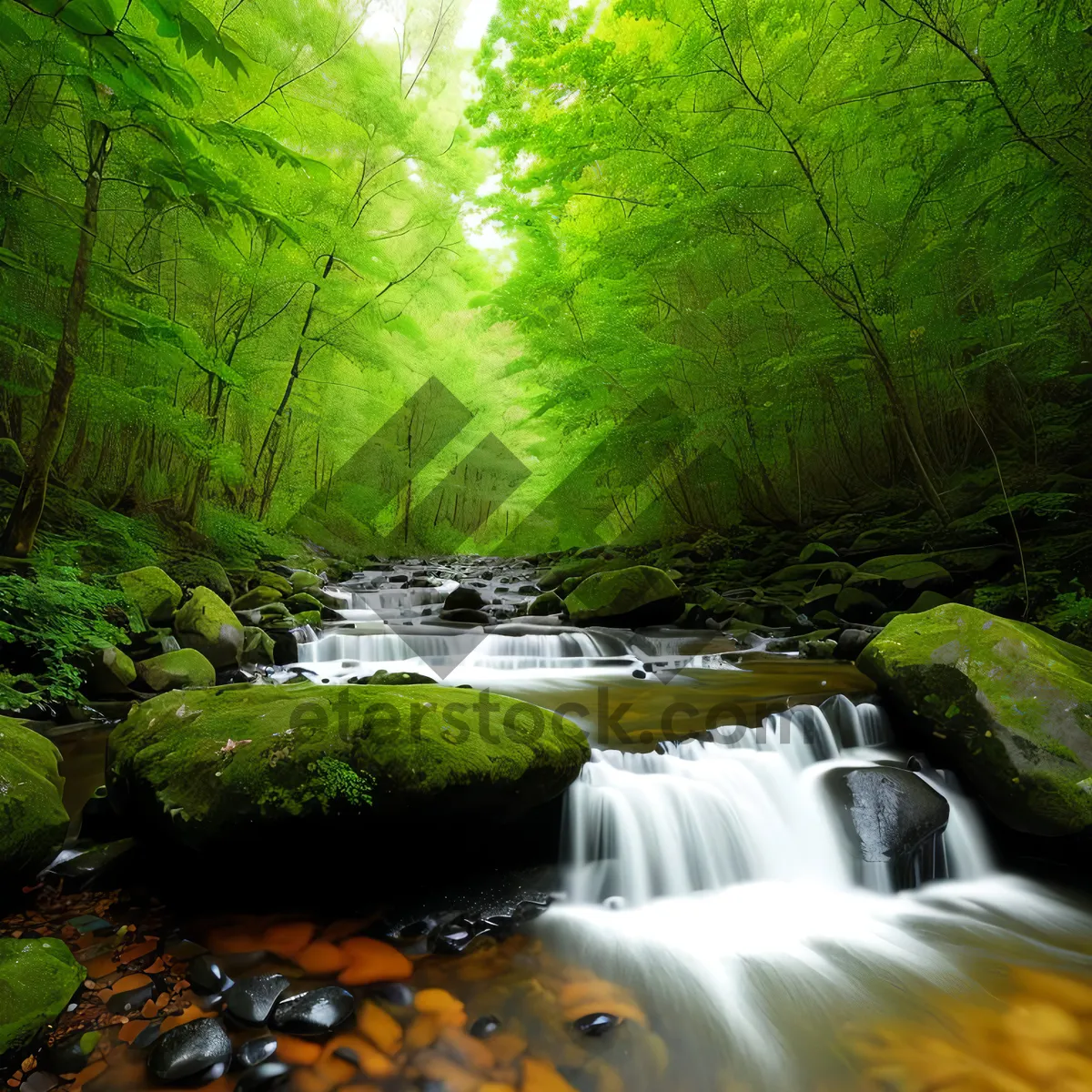 Picture of Tranquil River Flowing Through Lush Forest