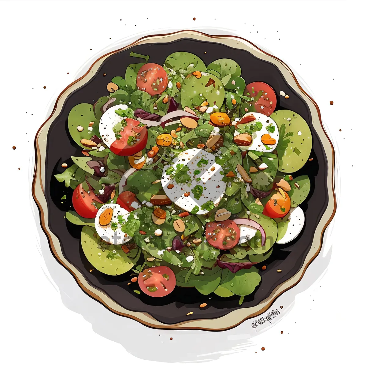 Picture of Healthy salad with fresh vegetables and cheese slices.