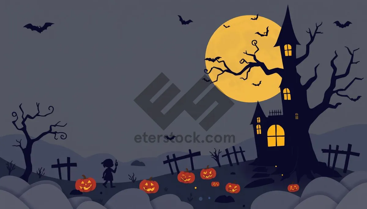 Picture of Halloween night silhouette with pumpkin tree.