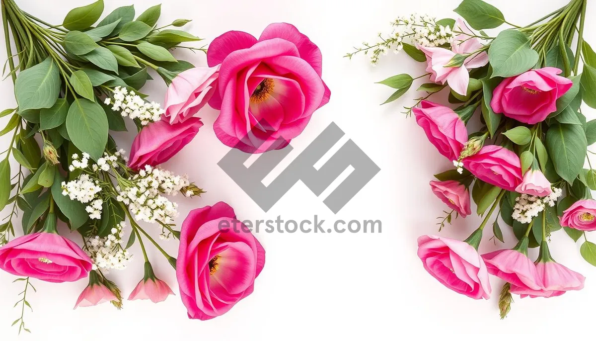 Picture of Pink Rose Floral Frame Decoration with Tulip Bouquet