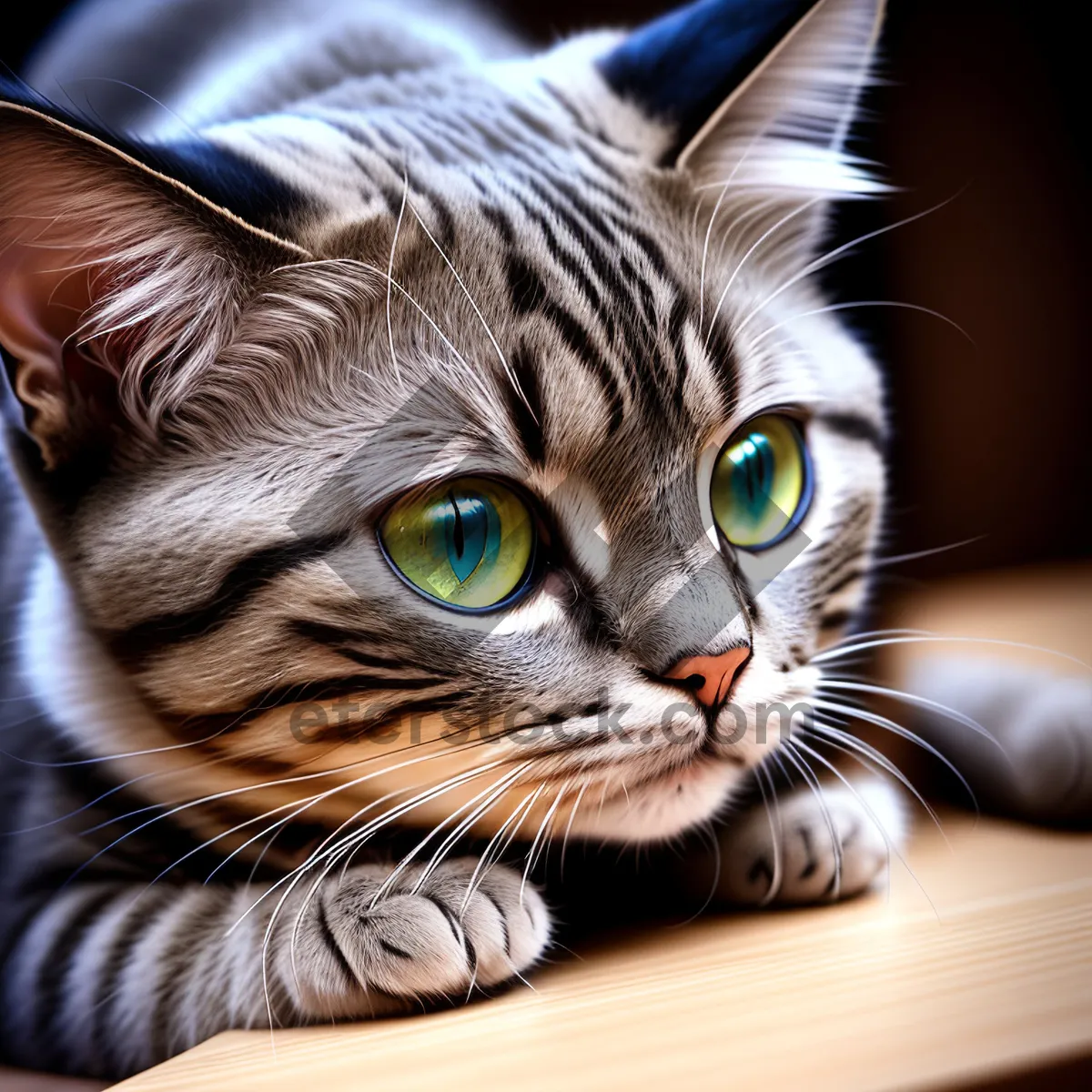 Picture of Furry Feline Curiosity: Adorable Gray Tabby Kitty