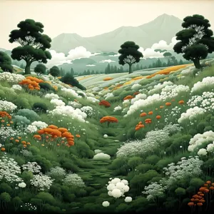 Summer Mountain Landscape with Vibrant Poppy Flowers