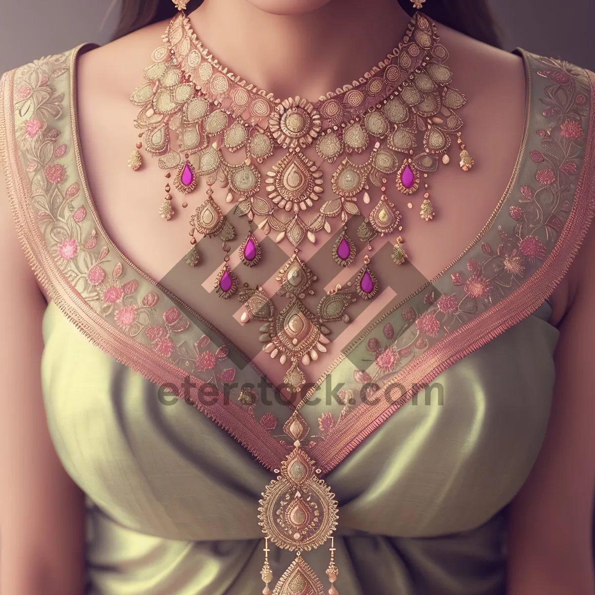 Picture of Adorned Beauty: Fashionable Necklace on Attractive Model