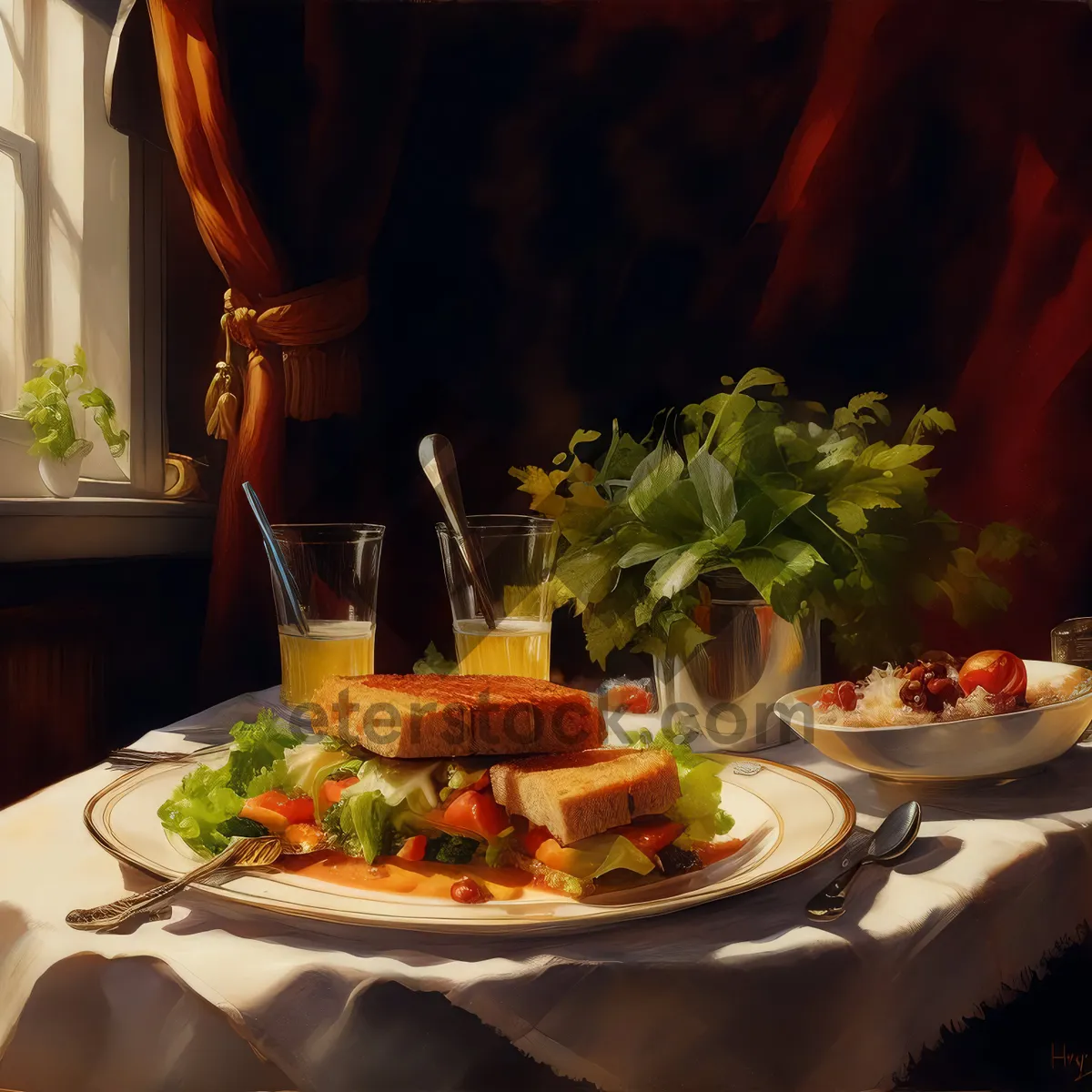 Picture of Delicious Gourmet Meal on Elegant Dining Table