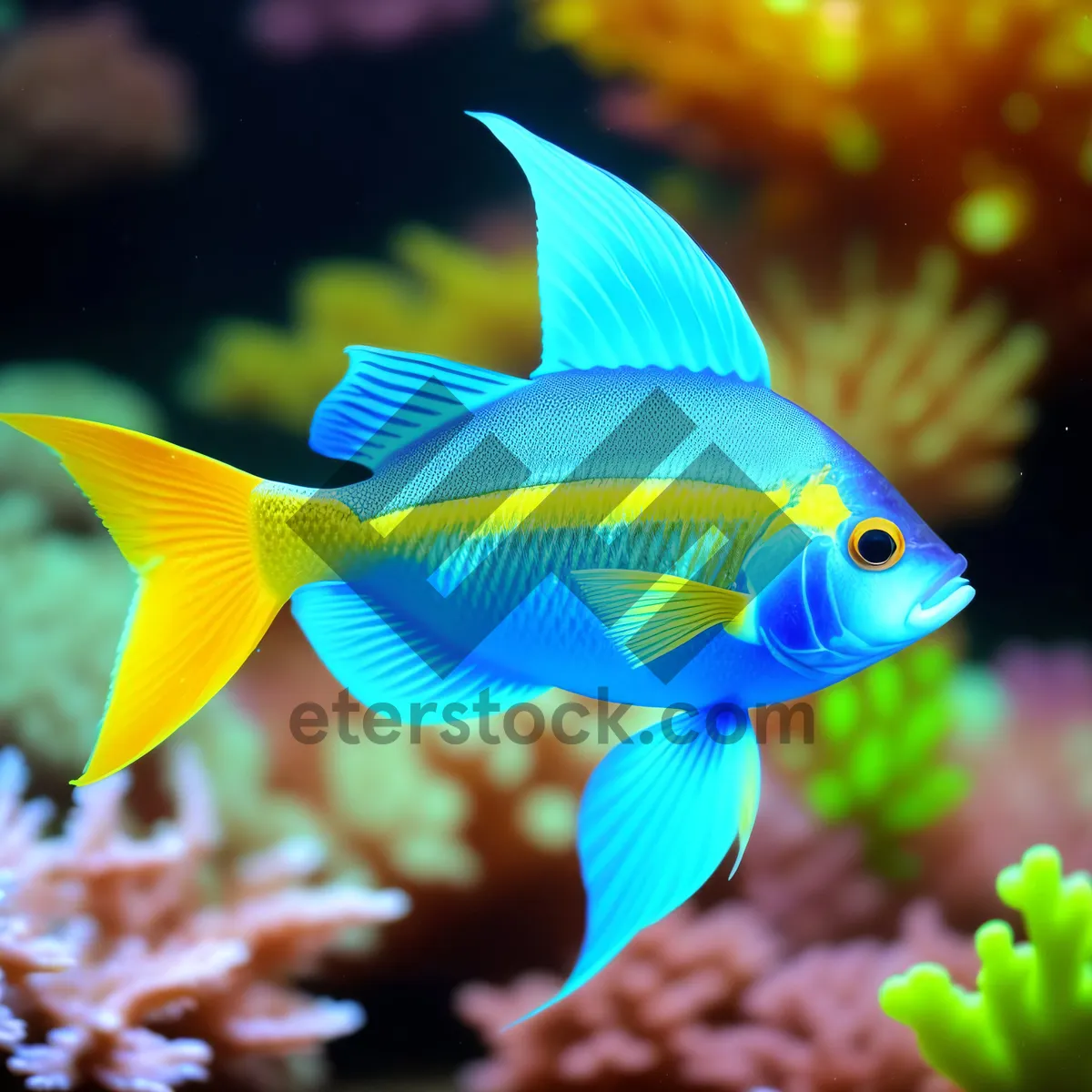 Picture of Colorful Exotic Fish Swimming in Marine Aquarium