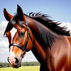 Regal Brown Stallion Grazing in Meadow