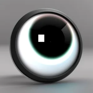 Shiny Black Circle Button Design with Metallic Reflection