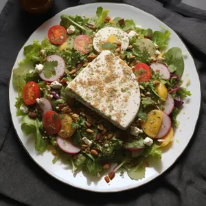 Gourmet Chicken Salad with Fresh Vegetables and Sauce.