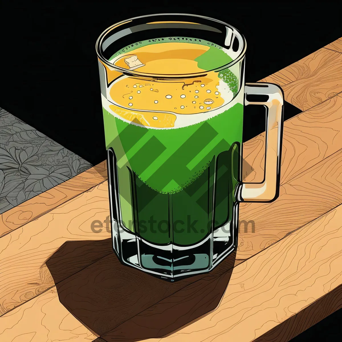 Picture of Refreshing cold beer in yellow glass mug with froth.