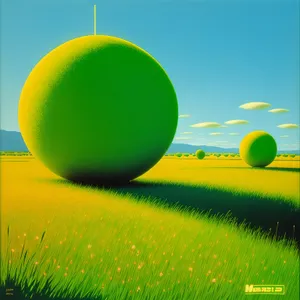 Vibrant summer meadow with tennis ball in sky