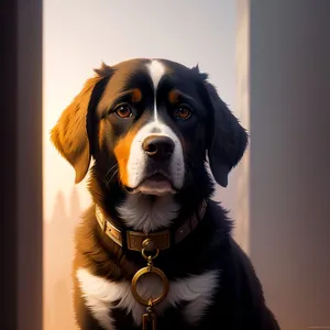 Adorable Black Swiss Mountain Dog Puppy Sitting