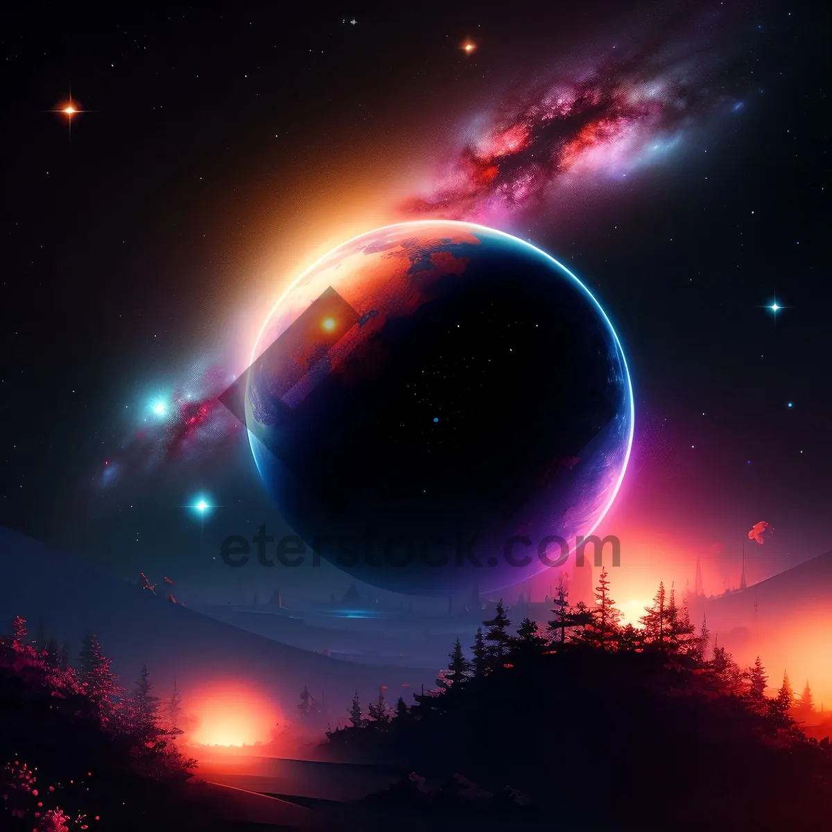 Picture of Dark Space Fantasy Moonlight Glow Galaxy Background